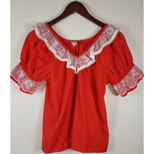 Vintage 70s-80s Tru-West Ruffled Lace Westerncore Country Ranch Wear Size L/M